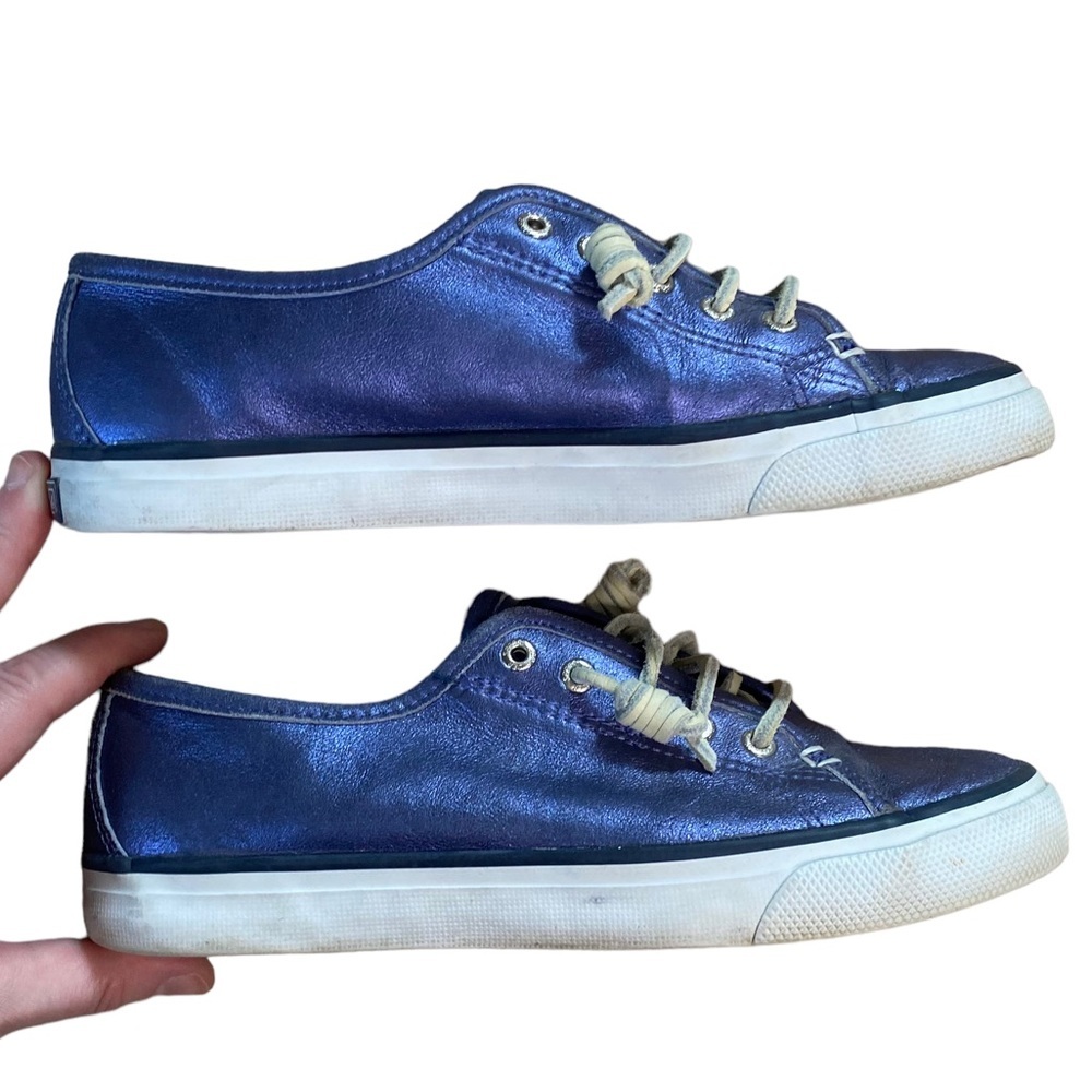 Sperry Metallic Navy Blue Leather Sneaker - Picture 10 of 15
